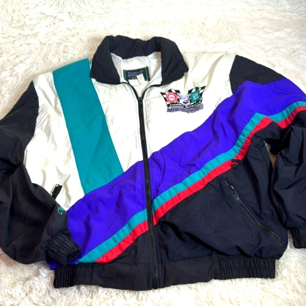 Colorblock Windbreaker Jacket 90s Gm General Motors Vintage Blue Black